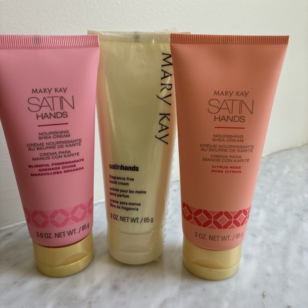 3 MARY KAY SATIN HANDS Citrus Rose/ Pomegranate/ Fragrance Free SHEA CREAM 3oz